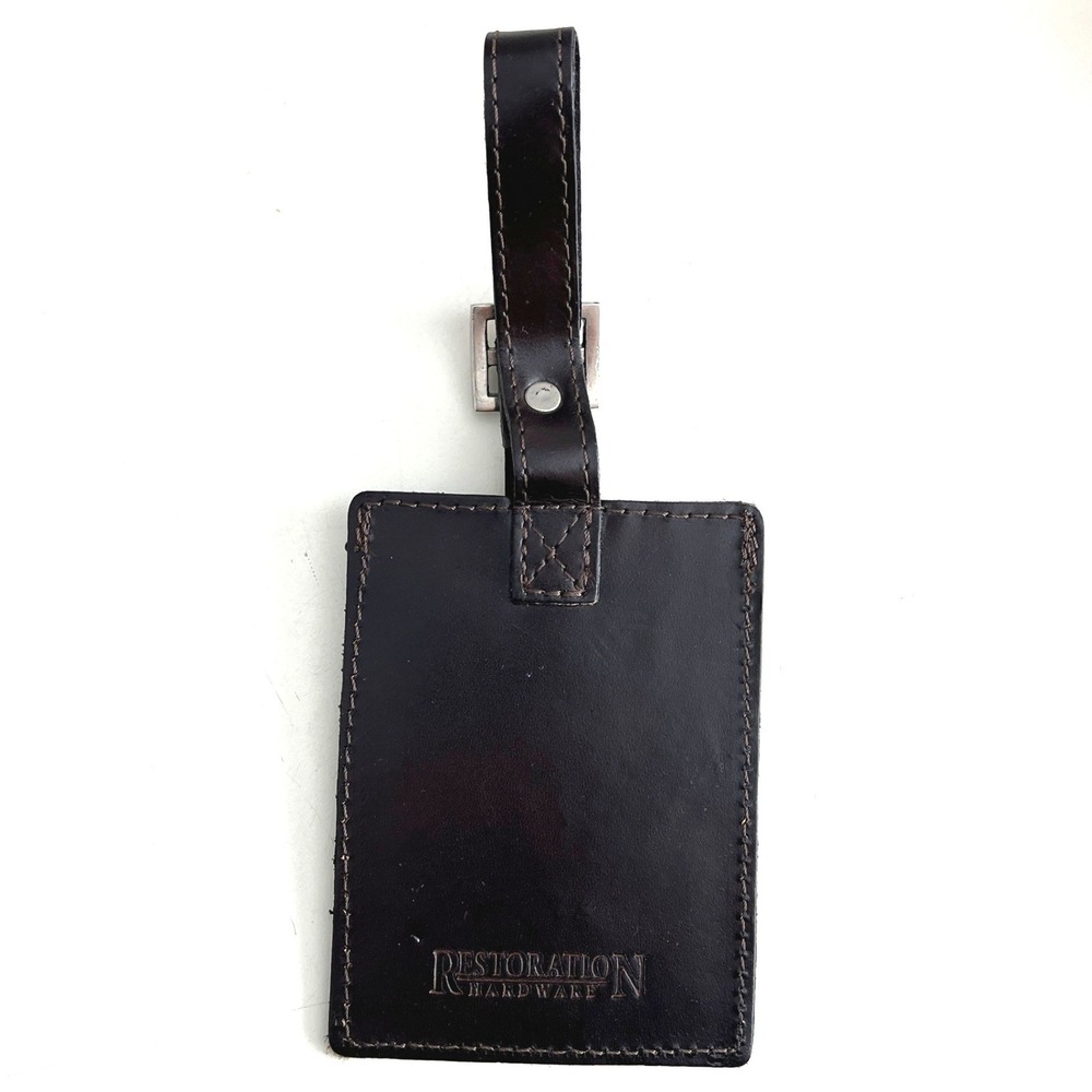Restoration‎ Hardware Dark Brown Leather Luggage Tag Travel Accessory